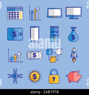 bundle of fintech set icons Stock Vector