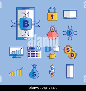 bundle of fintech set icons Stock Vector