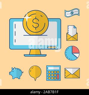 bundle of fintech set icons Stock Vector