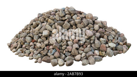 A large pile of small granite cobble stones for the construction of a rural house isolated on white Stock Photo