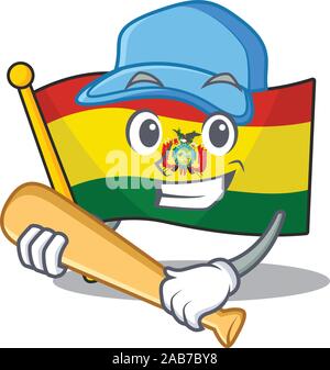 Funny smiling flag guatermala cartoon mascot playing baseball Stock Vector