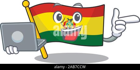 Happy smiling flag guatermala cartoon character working with laptop Stock Vector