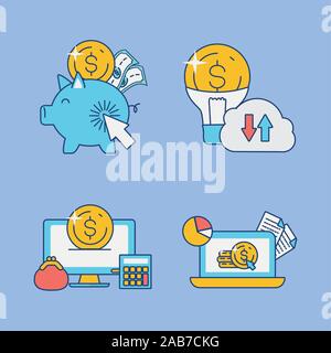 bundle of fintech set icons Stock Vector