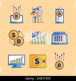 bundle of fintech set icons Stock Vector