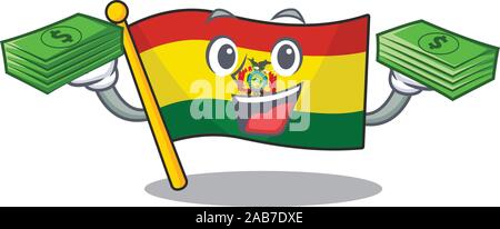 Confident smiley flag guatermala character with money bag Stock Vector