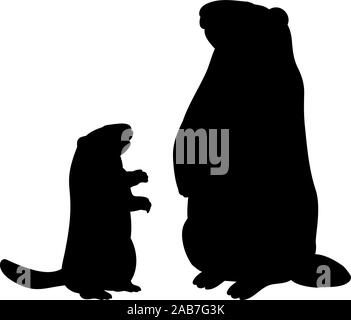 Silhouette Groundhog and young little groundhog. Vector illustrator ...