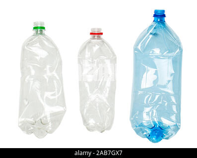 Crumpled plastic bottles isolated on white background Stock Photo