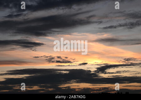 A beautiful sunset over the south of England capturing a dramatic and colourful sky. Stock Photo