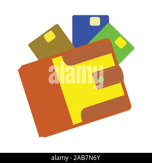 A leather wallet with cards on white Stock Vector