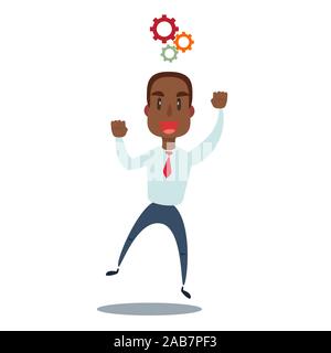 An african company officer with gear have a strong marketing strategy to share in company. Leadership concept. Stock Vector