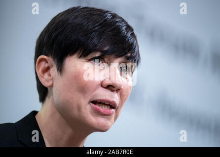 Berlin, Germany. 26th Nov, 2019. Ine Eriksen Soreide, Foreign Minister of Norway, speaks at the Foreign Policy Forum of the Federal Foreign Office and the Körber Foundation in Berlin on foreign policy challenges for Germany and Europe. Since 2011, the Berlin Foreign Policy Forum has brought together around 250 high-ranking politicians, government representatives, experts and journalists every year to discuss foreign policy. Credit: Bernd von Jutrczenka/dpa/Alamy Live News Stock Photo