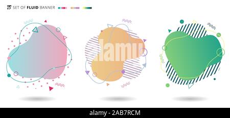 Set of banner colorful modern fluid shapes with geometric elements. Liquid design gradient waves. Vector illustration Stock Vector