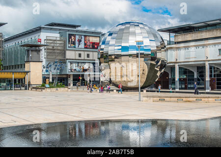 Millennium Square with the Planetarium in the form of a huge walk-in mirror ball in Bristol, England, United Kingdom, Europe Stock Photo