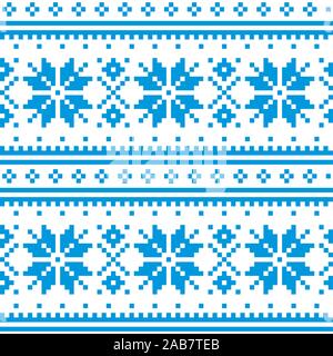 Christmas winter vector seamless blue pattern, inspired by Sami people, Lapland folk art design, traditional knitting and embroidery Stock Vector
