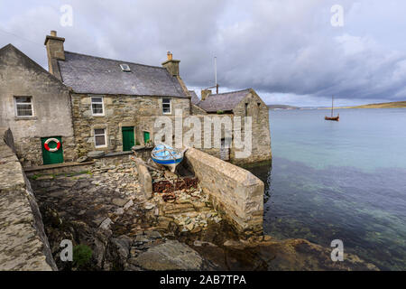 Weather front over the Lodberrie, historic building, home of TV detective Jimmy Perez, Lerwick, Shetland Isles, Scotland, United Kingdom, Europe Stock Photo