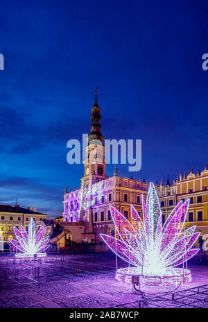 Christmas decorations at the main square of Zamosc, Lublin Voivodeship, Poland, Europe Stock Photo