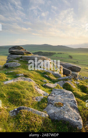 View from Belstone Common looking west towards Yes Tor on the northern edge of Dartmoor, Devon, England, United Kingdom, Europe Stock Photo