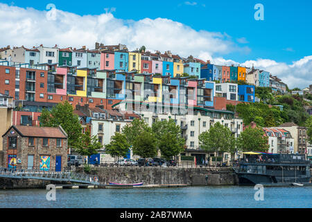 Colourful houses overlooking the River Avon at Hotwells district of Bristol, Avon, England, United Kingdom, Europe Stock Photo