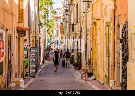 The narrow streets of the old town, Le Panier, Marseille, Bouches du Rhone, Provence, France, Mediterranean, Europe Stock Photo