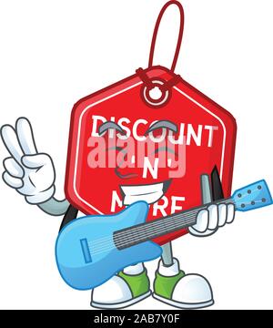 Super cool christmas discount tag cartoon character performance with guitar Stock Vector