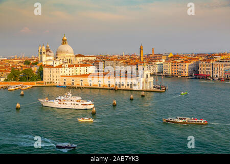 View of Venice from cruise ship at daybreak, Venice, UNESCO World Heritage Site, Veneto, Italy, Europe Stock Photo