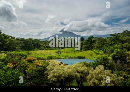Arenal Volcano seen from Arenal Lodge, Alajuela Province, Costa Rica, Central America Stock Photo