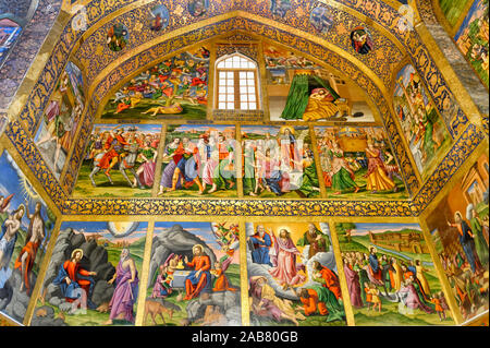 Interior, frescos representing scenes of the Bible, Holy Savior (Vank) Armenian Cathedral, Esfahan, Iran, Middle East Stock Photo