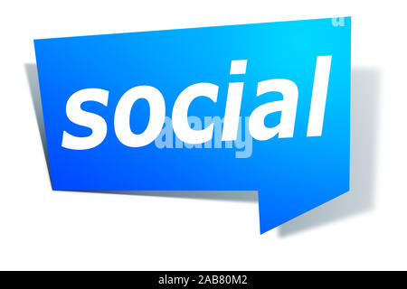 Ein blaues Etikett vor weissem Hintergrund mit der Aufschrift: 'social'