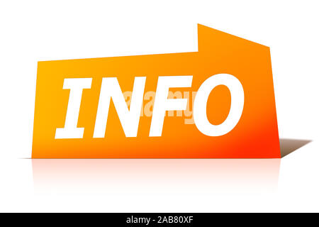 Ein oranges Etikett vor weissem Hintergrund mit der Aufschrift: 'INFO'