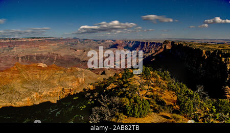 Grand Canyon viewed from the Desert View Point at night illuminated by moonlight, Grand Canyon National Park, UNESCO, Arizona, North America Stock Photo