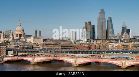 Panoramic view of the City of London with Blackfriars Bridge and St. Paul's Cathedral, London, England, United Kingdom, Europe Stock Photo