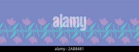 seamless vector border print with purple crocus flowers Stock Vector