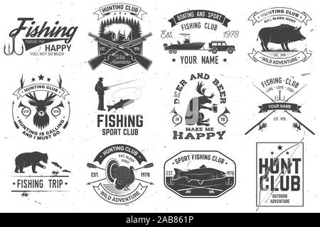 Set of hunting and fishing club badges. Vector illustration