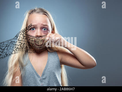 Sketch of scared girl with hand covers her mouth, Stock Illustration by  ©vvoennyy #267632918