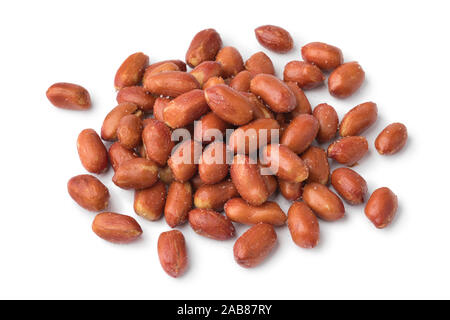 Heap of salted brown peanuts isolated on white background Stock Photo