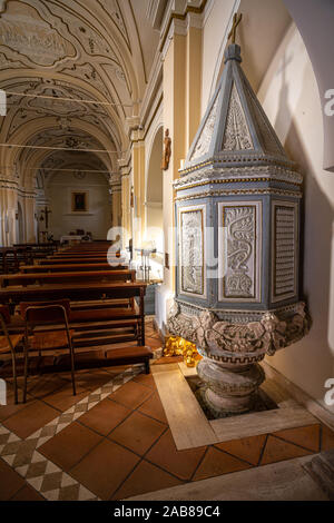 wooden baptismal font, Portocannone, a village of Arbëreshë culture in Molise Stock Photo