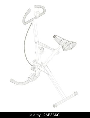 Exercise bike isolated on a white background. Exercise bike wireframe. View isometric. 3D. Vector illustration. Stock Vector