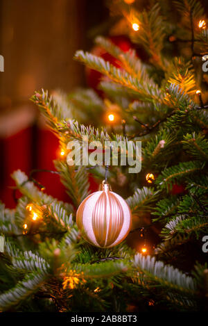 Beautiful  Cozy Christmas Background With Tree With LIghts and Decorations With Copy SPace Stock Photo
