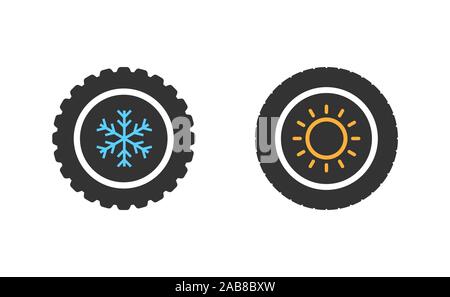 Car wheels with winter and summer tires Stock Vector
