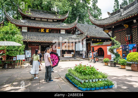 Chengdu China, 3 August 2019 : Wenshu Monastery Buddhist temple entrance with Chinese tourists in Chengdu Sichuan China Stock Photo
