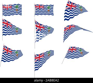 Vector Drawing of Set with British Indian Ocean Territory Flag Stock Vector