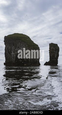Drangarnir and Tindhólmur view. Vagar island, Faroe Islands, Denmark, Europe. Stock Photo
