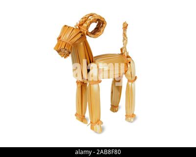 Toy goat made from straws isolated on white background Stock Photo