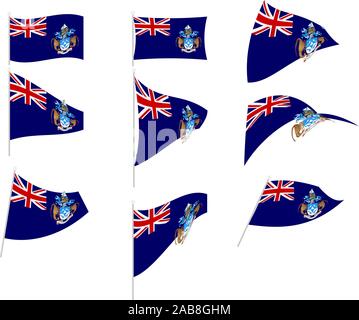 Vector Drawing of Set with Tristan da Cunha Flag Stock Vector