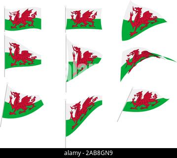 Vector Drawing of Set with Wales Flag Stock Vector