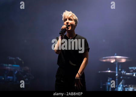 Singer Jeanne Added on stage in Antibes, concert within the Nuits Carree Festival,  on June 29, 2019 Stock Photo