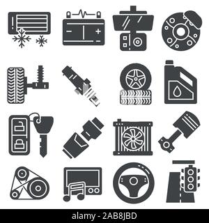Vector line car parts icons set on white background Stock Vector Image