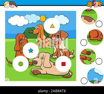 match pieces game with cartoon dogs animal characters Stock Vector ...