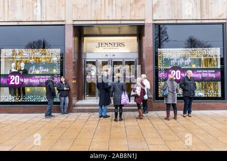 Edinburgh, United Kingdom. 26th Nov, 2019. Pictured: Shoppers pass the Jenners store on Edinburgh's Princes Street with advertising for Black Friday. The store has announced it will be closing by 2021 and the building will be converted to a hotel and restaurant. Credit: Rich Dyson/Alamy Live News Stock Photo
