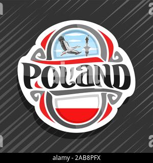 Vector logo for Poland country, fridge magnet with polish flag, original brush typeface for word poland and polish symbols - Sigismund's column in War Stock Vector